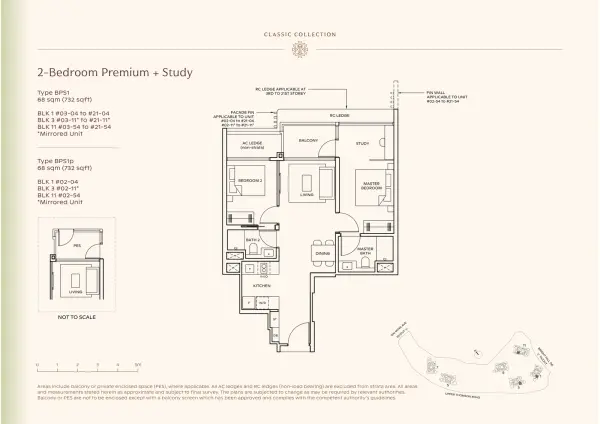 Thomson Reserve 2 Bedroom Premium + Study Type BPS1 floor plan, 732 sqft